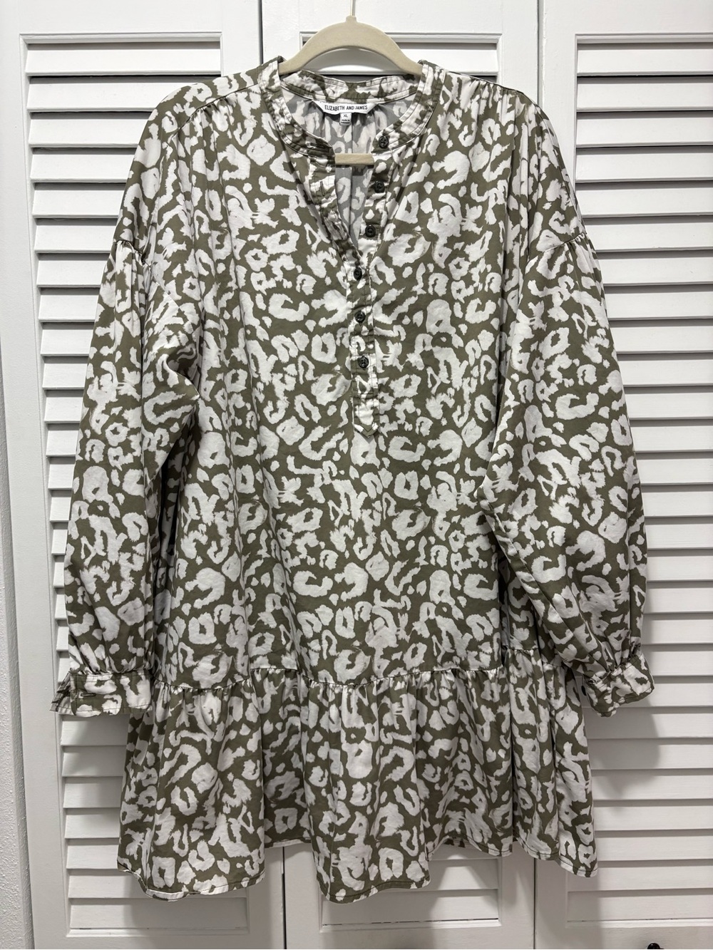 Elizabeth and James Olive and White Printed Long Sleeve Tunic Dress